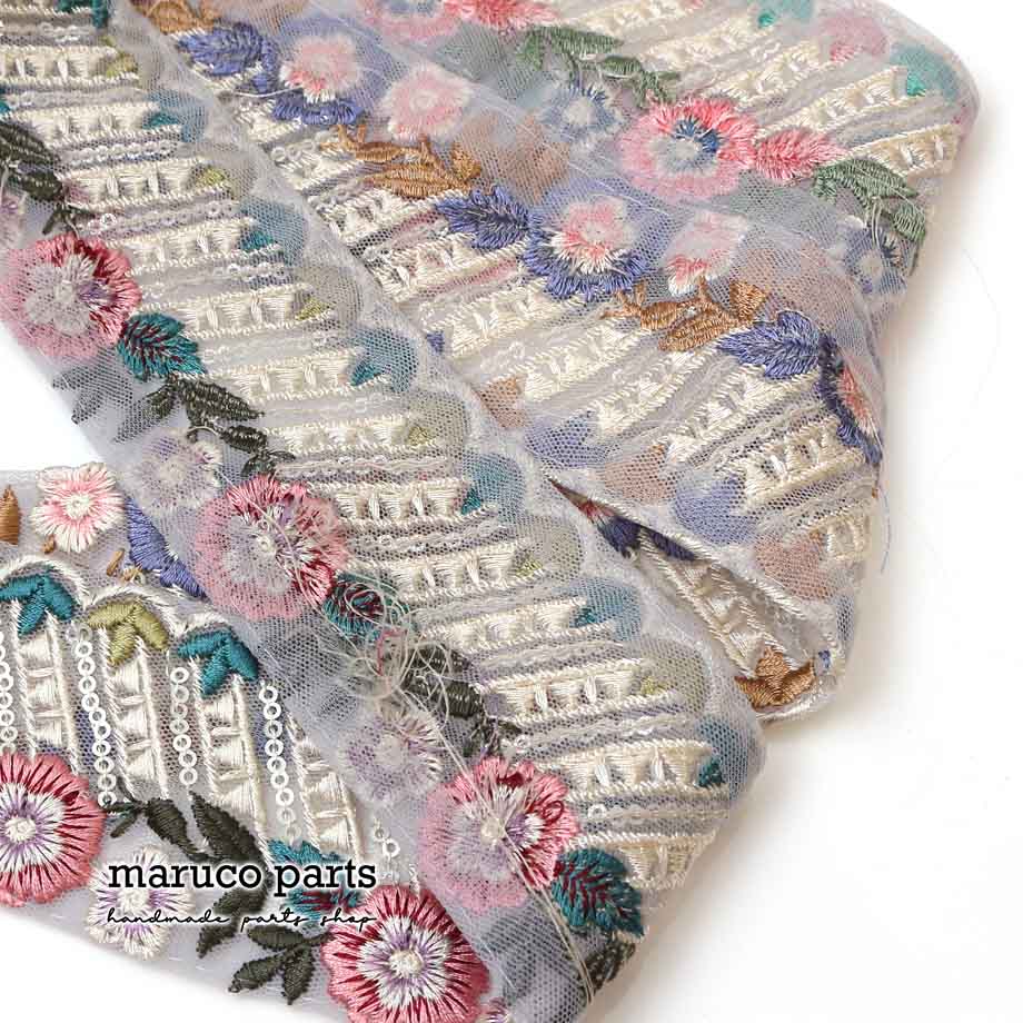 【計り売 50cm-】【 インド刺繍リボン  (345) ＊ 幅 約50cm 】