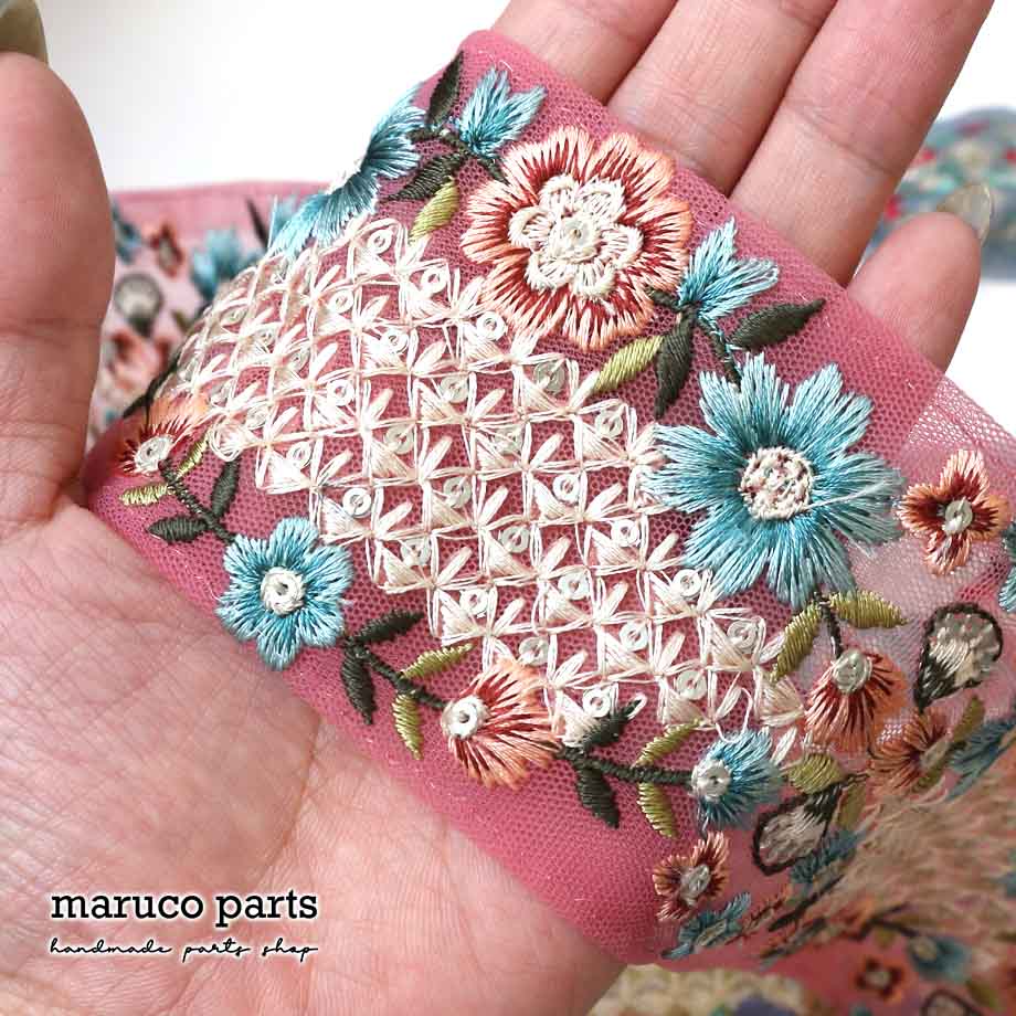 【計り売 50cm-】【 インド刺繍リボン  (346) ＊ 幅 約60cm 】