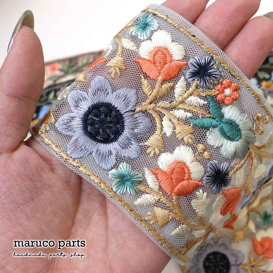 【計り売 50cm-】【 インド刺繍リボン  (347) ＊ 幅 約60cm 】