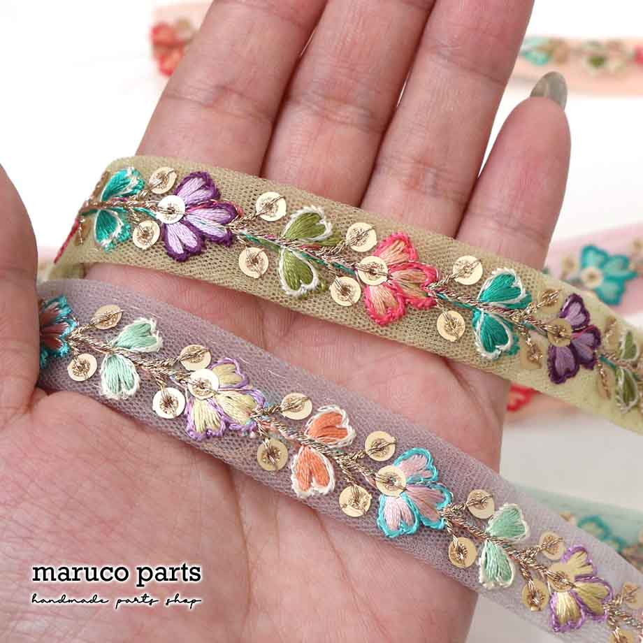 【計り売 50cm-】【 インド刺繍リボン  (348) ＊ 幅 約20cm 】