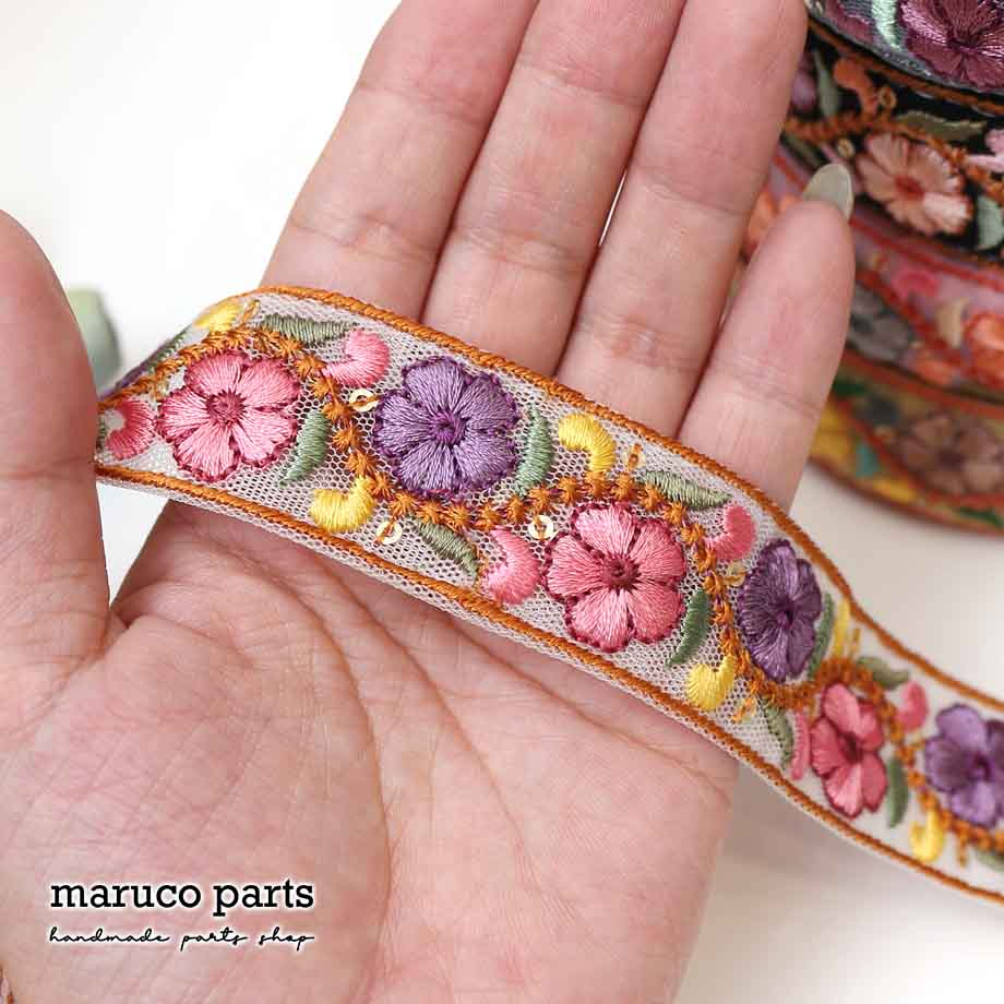 【計り売 50cm-】【 インド刺繍リボン  (349) ＊ 幅 約30mm 】
