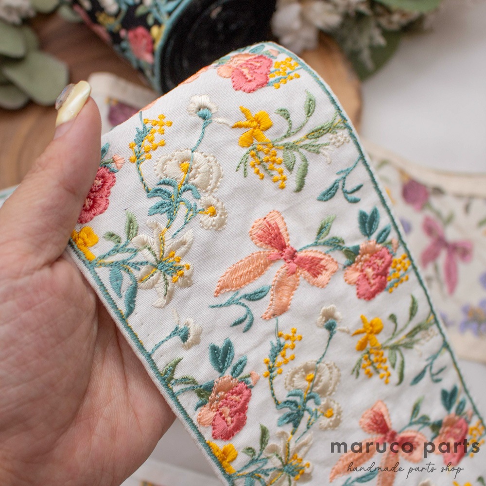 【1本2m】【 インド刺繍リボン (c030) ＊ 幅 約100mm 】