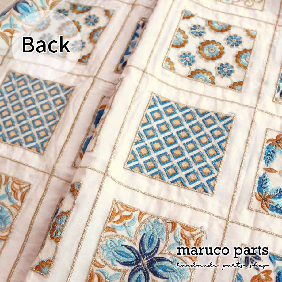 【計り売 36cm-】【 インド 刺繍 生地 (5)  ＊ コットン スクエア柄 ホワイト 】 