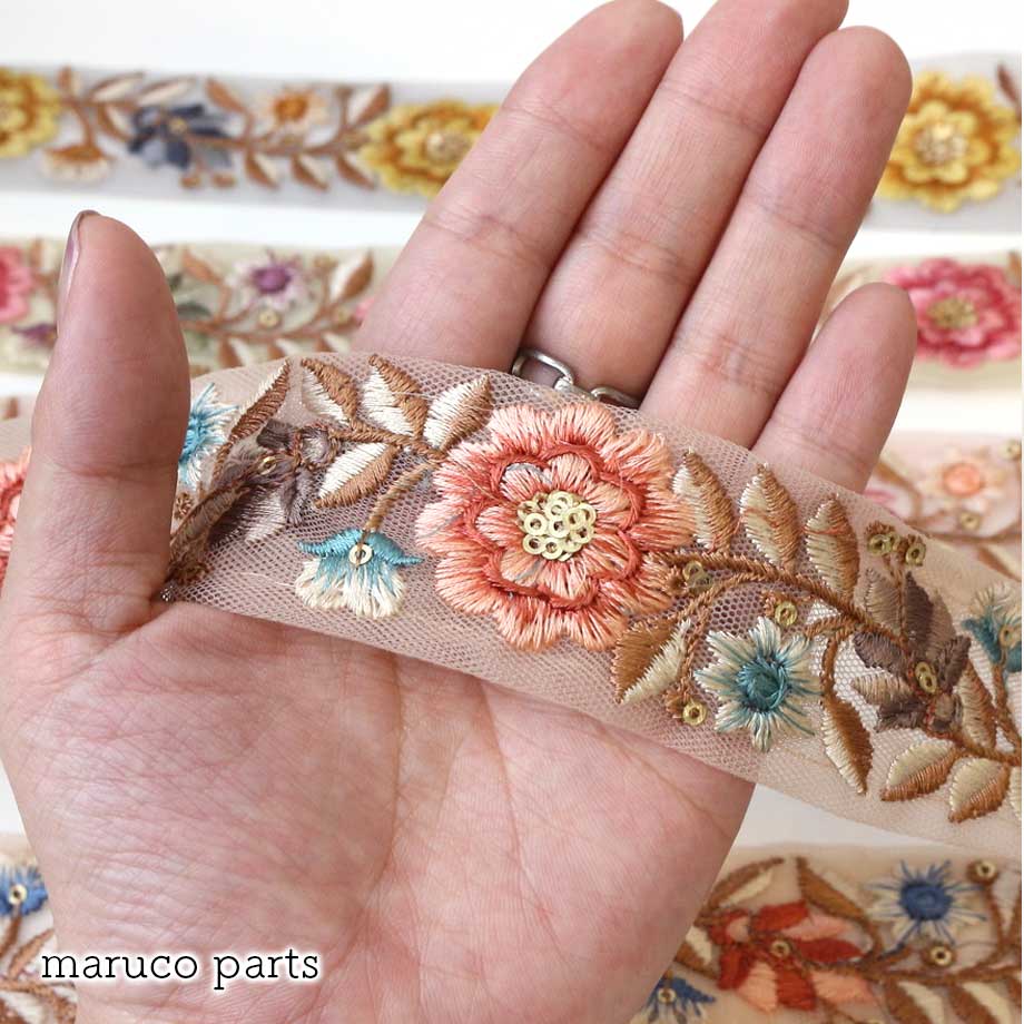 【計り売 50cm-】【 インド刺繍リボン  (290) ＊ 幅 約40mm 】