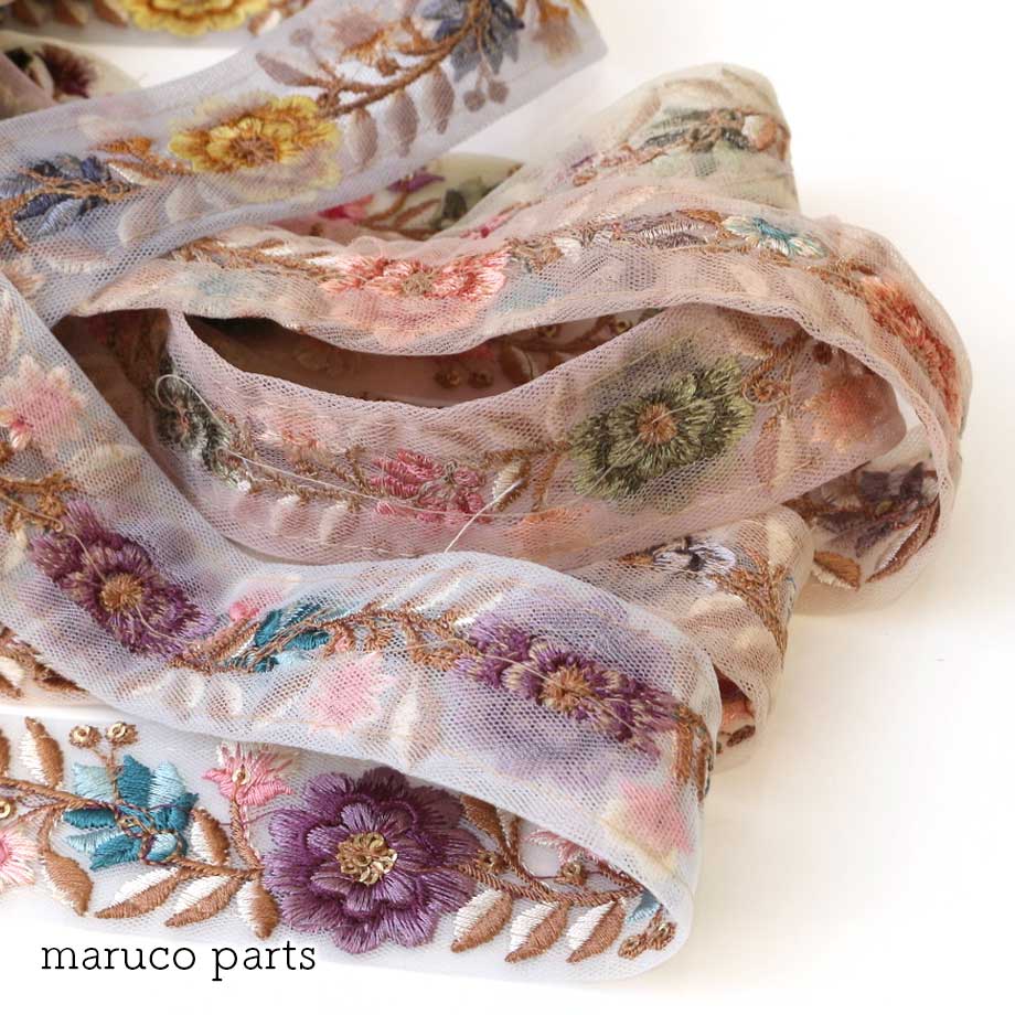 【計り売 50cm-】【 インド刺繍リボン  (290) ＊ 幅 約40mm 】