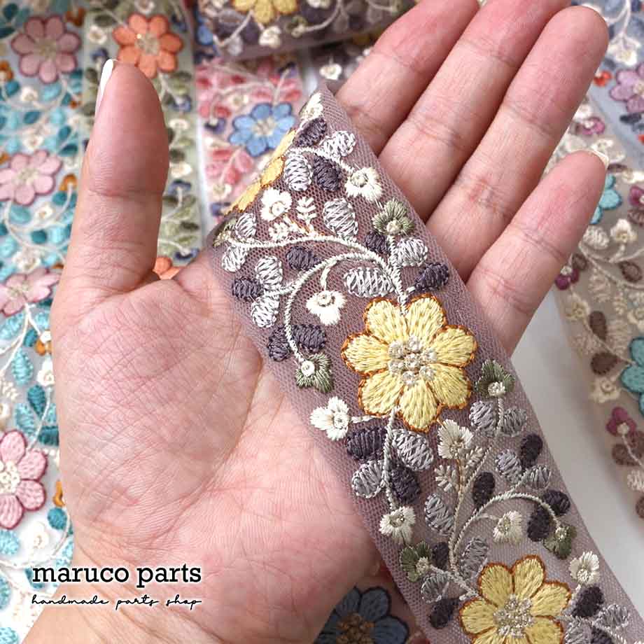 【計り売 50cm-】【 インド刺繍リボン  (356) ＊ 幅 約40cm 】