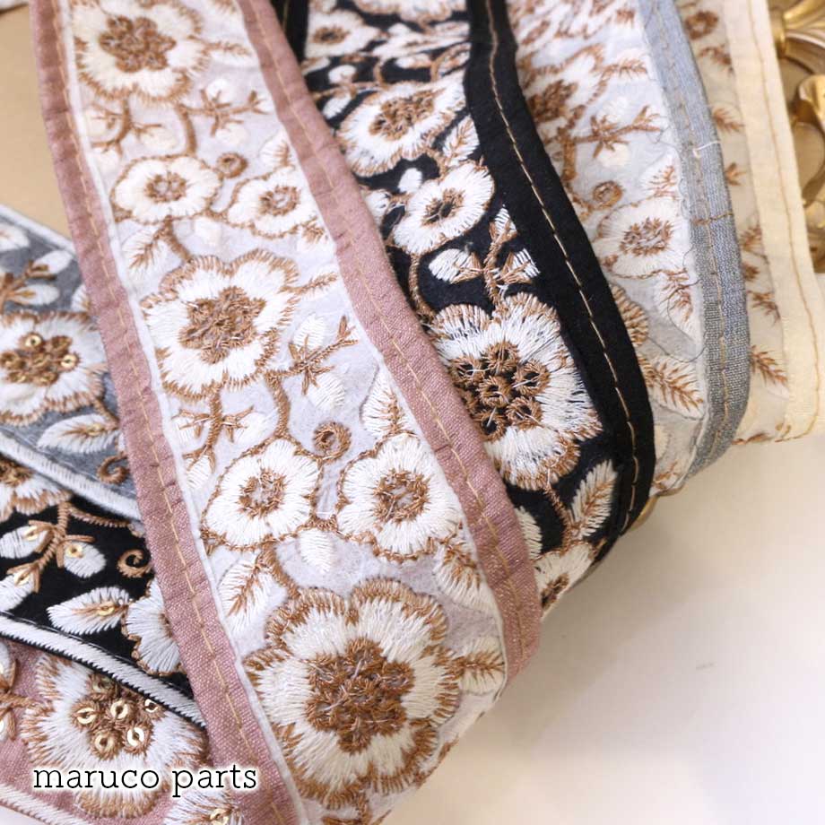 【計り売 50cm-】【 インド刺繍リボン  (303) ＊ 幅 約55mm 】