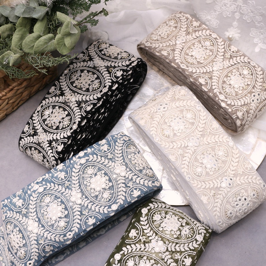 【計り売 50cm-】【 インド刺繍リボン  (390) ＊ 幅 約95cm 】