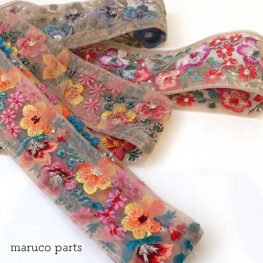 【計り売 50cm-】【 インド刺繍リボン  (305) ＊ 幅 約40-55mm 】