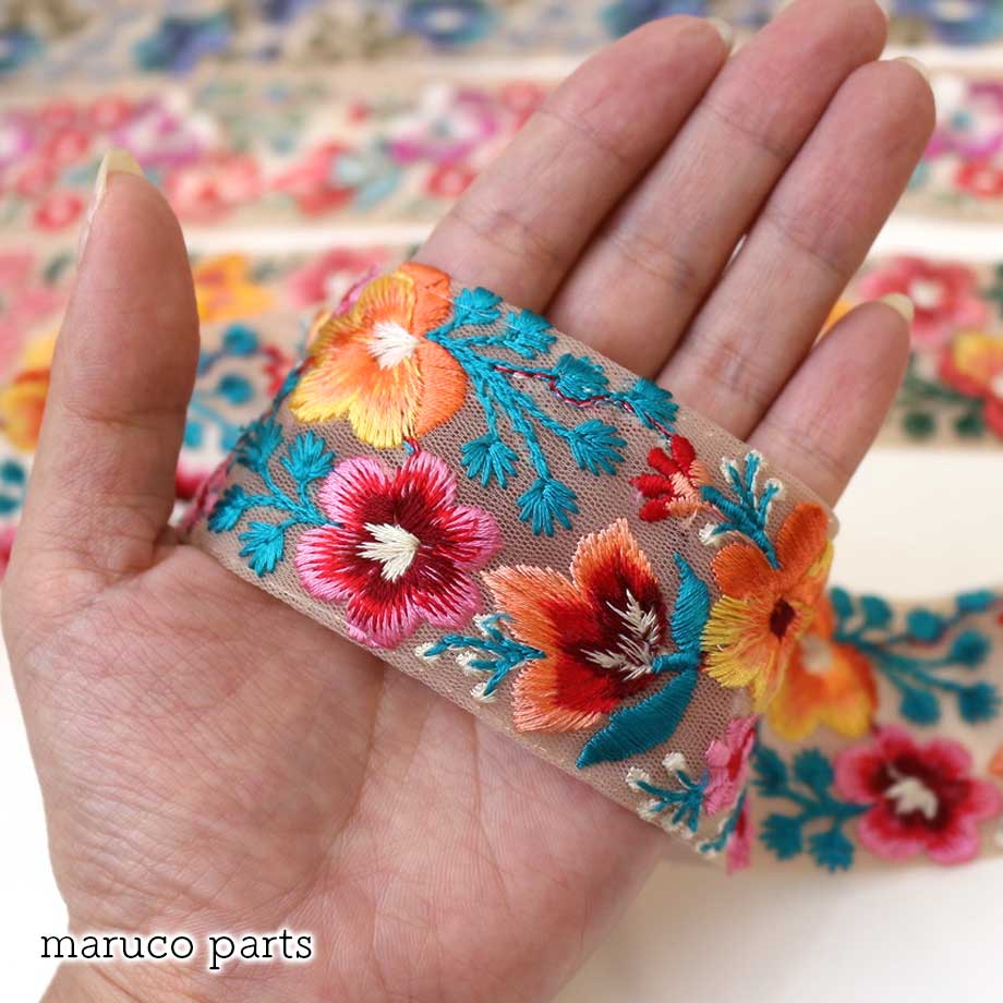 【計り売 50cm-】【 インド刺繍リボン  (305) ＊ 幅 約40-55mm 】