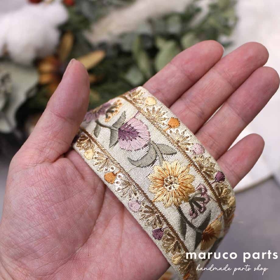 【計り売 50cm-】【 インド刺繍リボン  (392) ＊ 幅 約45cm 】