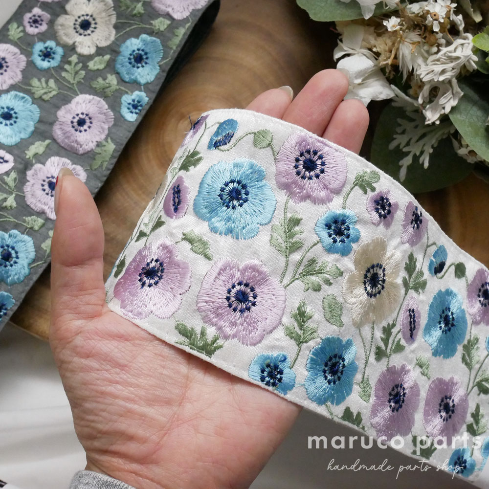 【1本2m】【 インド刺繍リボン (c022) ＊ 幅 約90mm 】