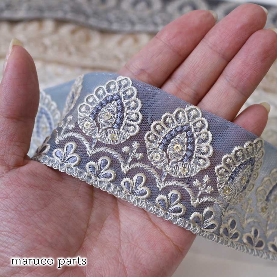 【計り売 50cm-】【 インド刺繍リボン  (309) ＊ 幅 約50mm 】