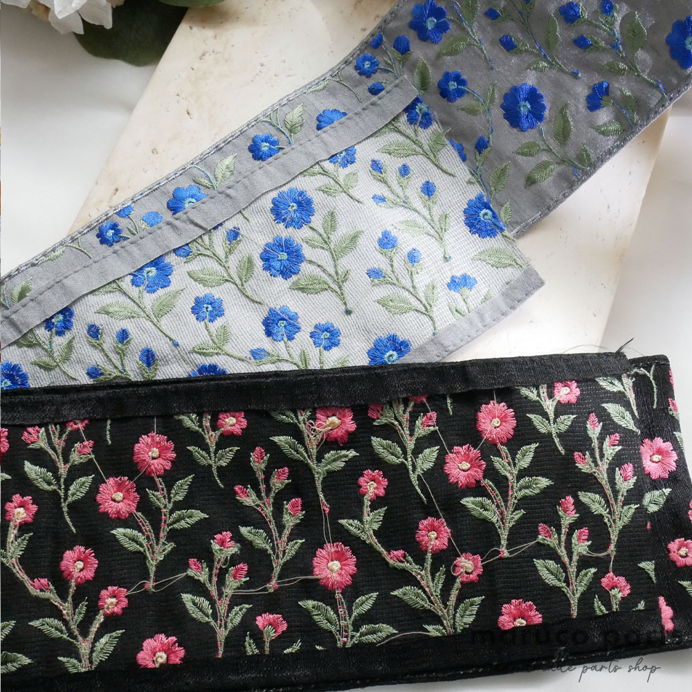 【1本2m】【 インド刺繍リボン (c023) ＊ 幅 約100mm 】