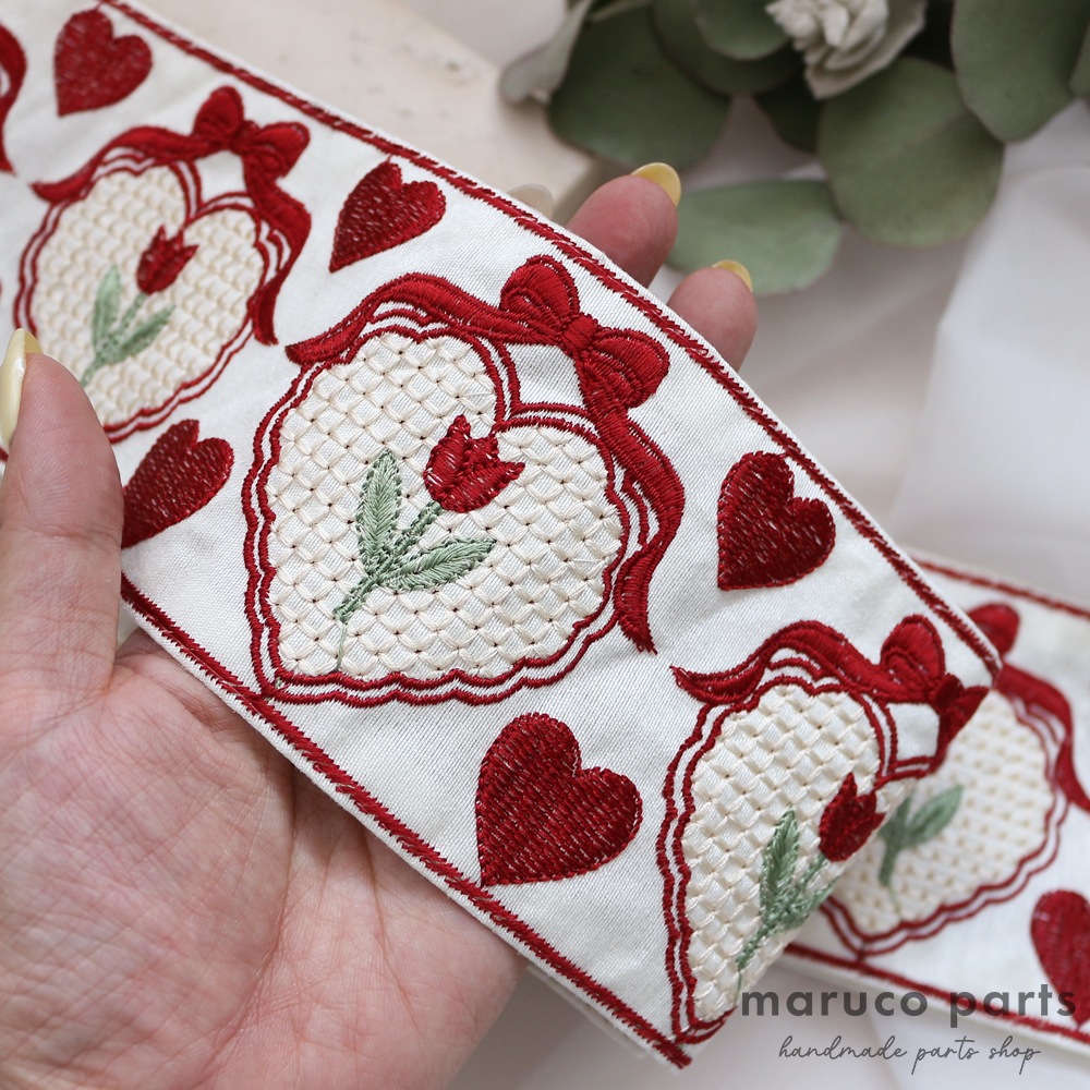 【1本2m】【 インド刺繍リボン (c025) ＊ 幅 約85mm 】