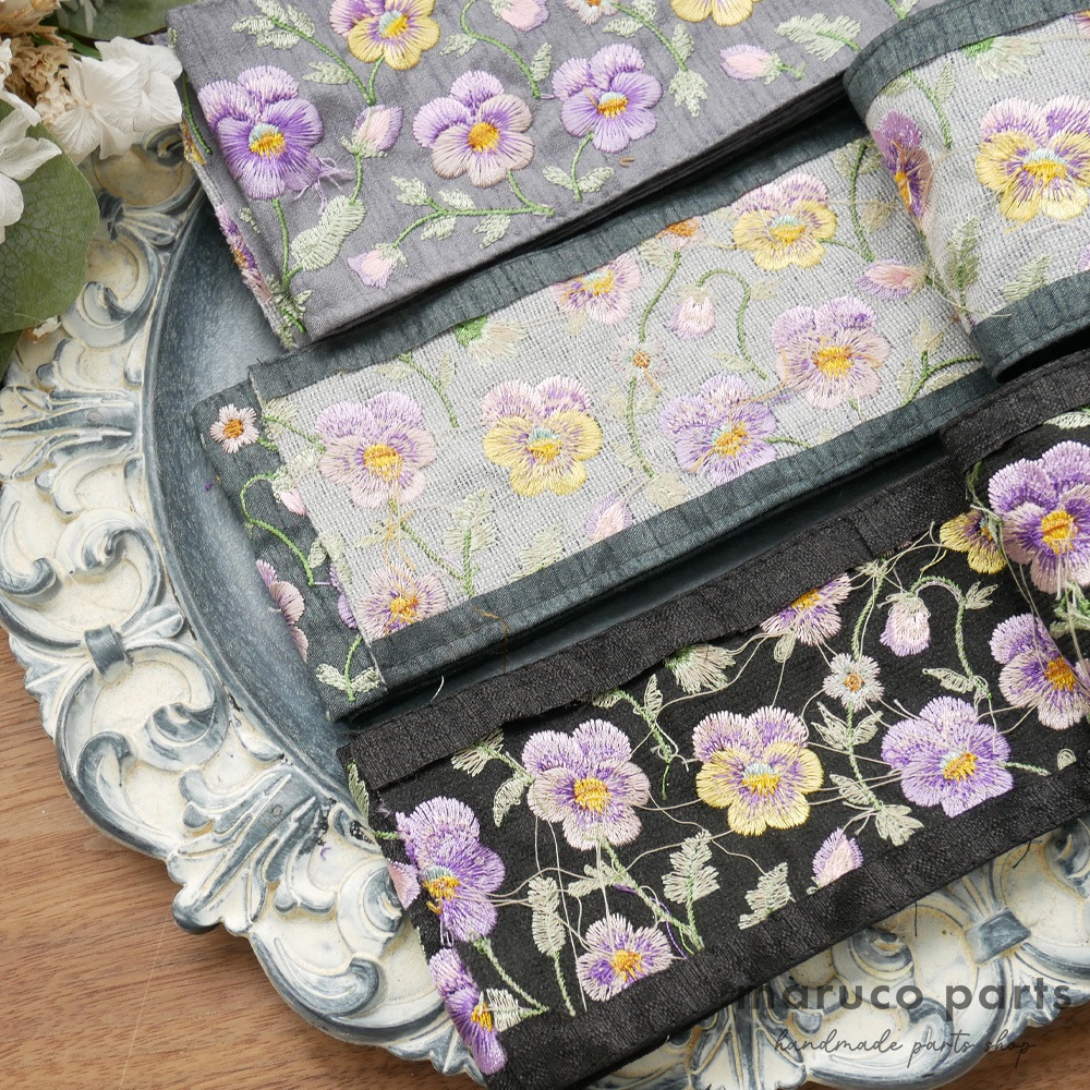 【1本2m】【 インド刺繍リボン (c010) ＊ 幅 約80mm 】