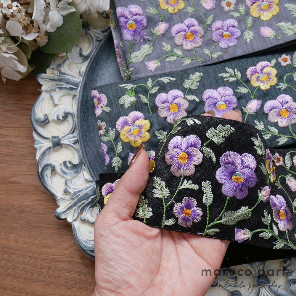 【1本2m】【 インド刺繍リボン (c010) ＊ 幅 約80mm 】