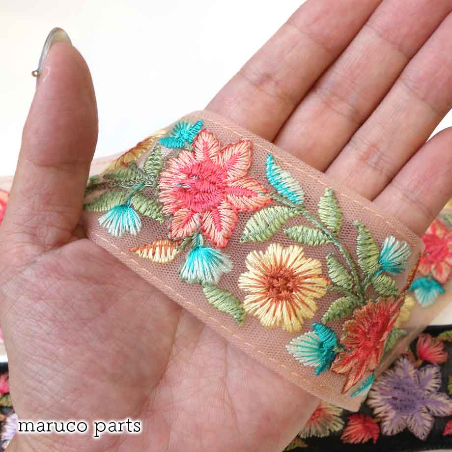 【計り売 50cm-】【 インド刺繍リボン  (314) ＊ 幅 約40cm 】