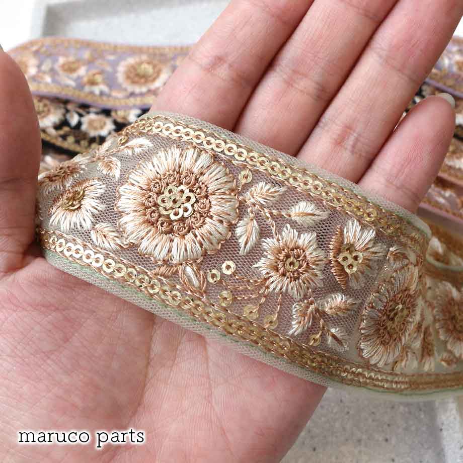 【計り売 50cm-】【 インド刺繍リボン  (315) ＊ 幅 約40cm 】 