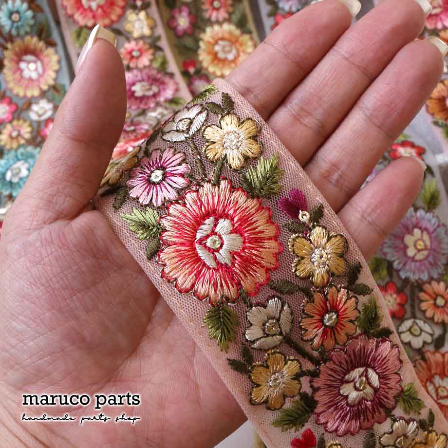 【計り売 50cm-】【 インド刺繍リボン  (364) ＊ 幅 約50mm 】