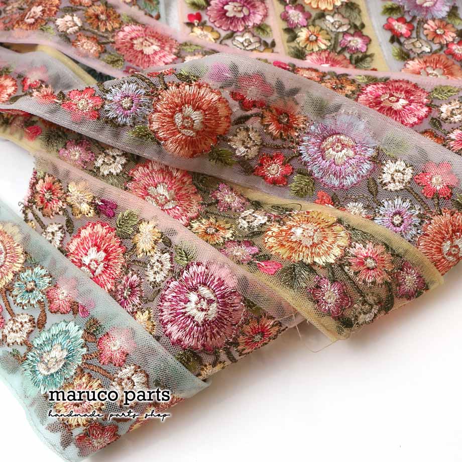 【計り売 50cm-】【 インド刺繍リボン  (364) ＊ 幅 約50mm 】