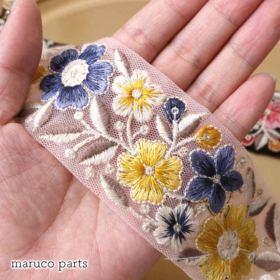 【計り売 50cm-】【 インド刺繍リボン  (320) ＊ 幅 約45cm 】