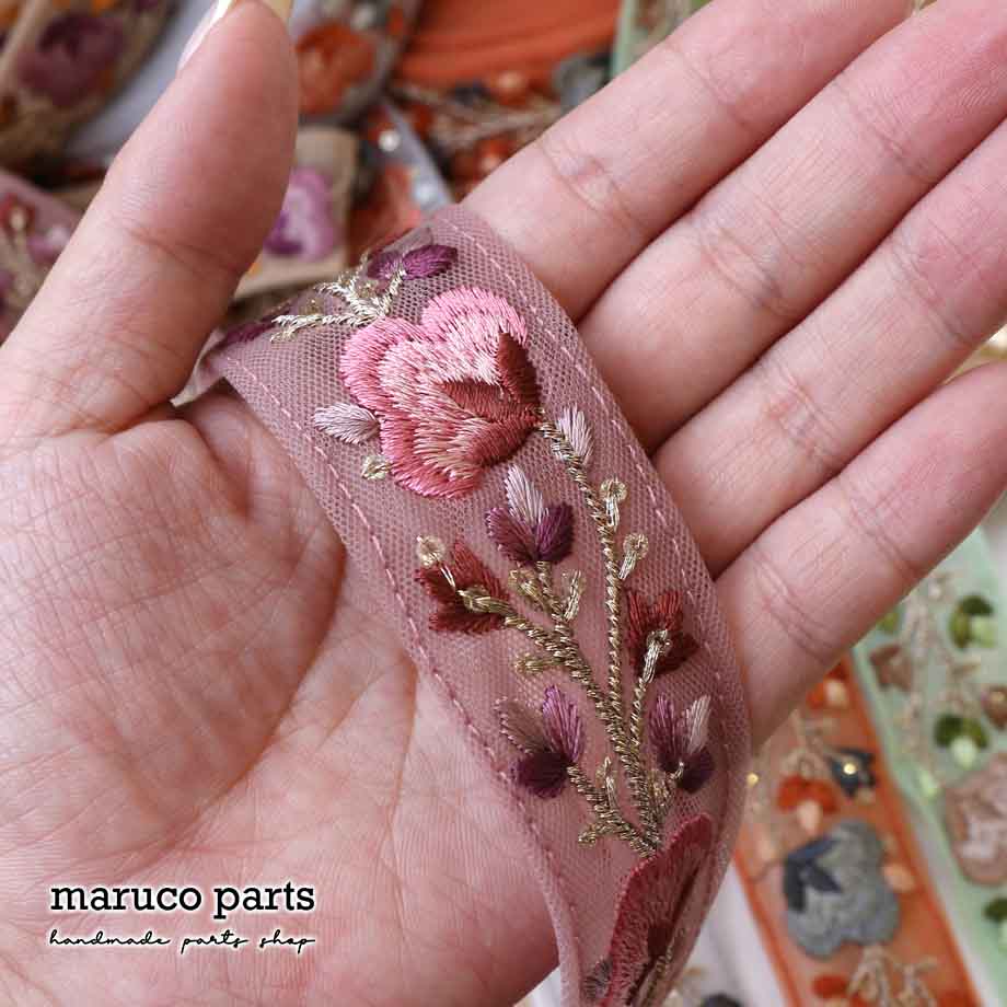 【計り売 50cm-】【 インド刺繍リボン  (370) ＊ 幅 約35mm 】