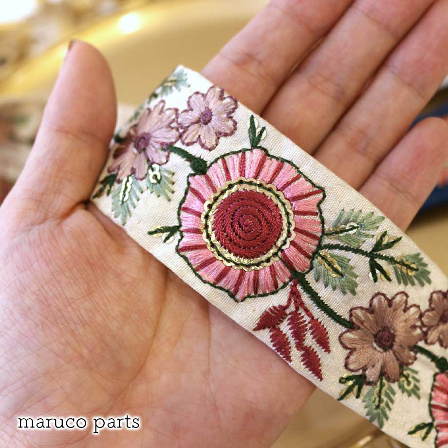 【計り売 50cm-】【 インド刺繍リボン  (179) ＊ 幅 40-45mm 】 