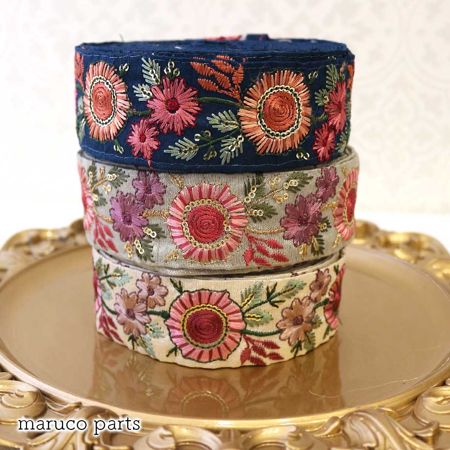 【計り売 50cm-】【 インド刺繍リボン  (179) ＊ 幅 40-45mm 】 