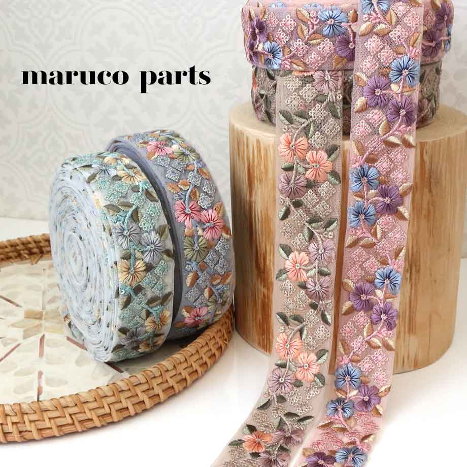 【計り売 50cm-】【 インド刺繍リボン  (324) ＊ 幅 約35-40cm 】