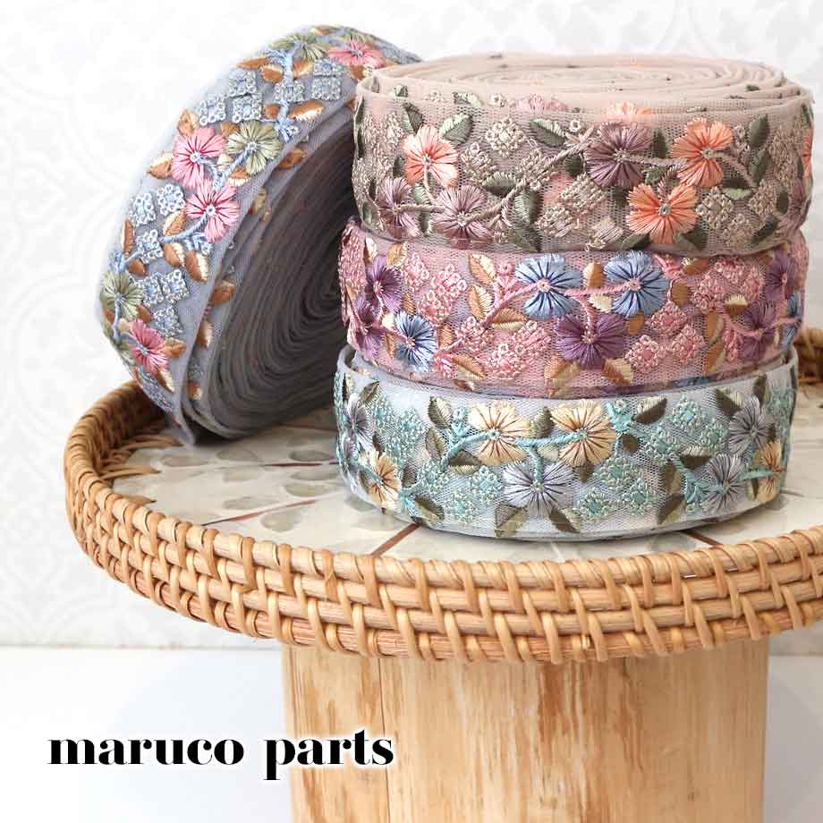 【計り売 50cm-】【 インド刺繍リボン  (324) ＊ 幅 約35-40cm 】