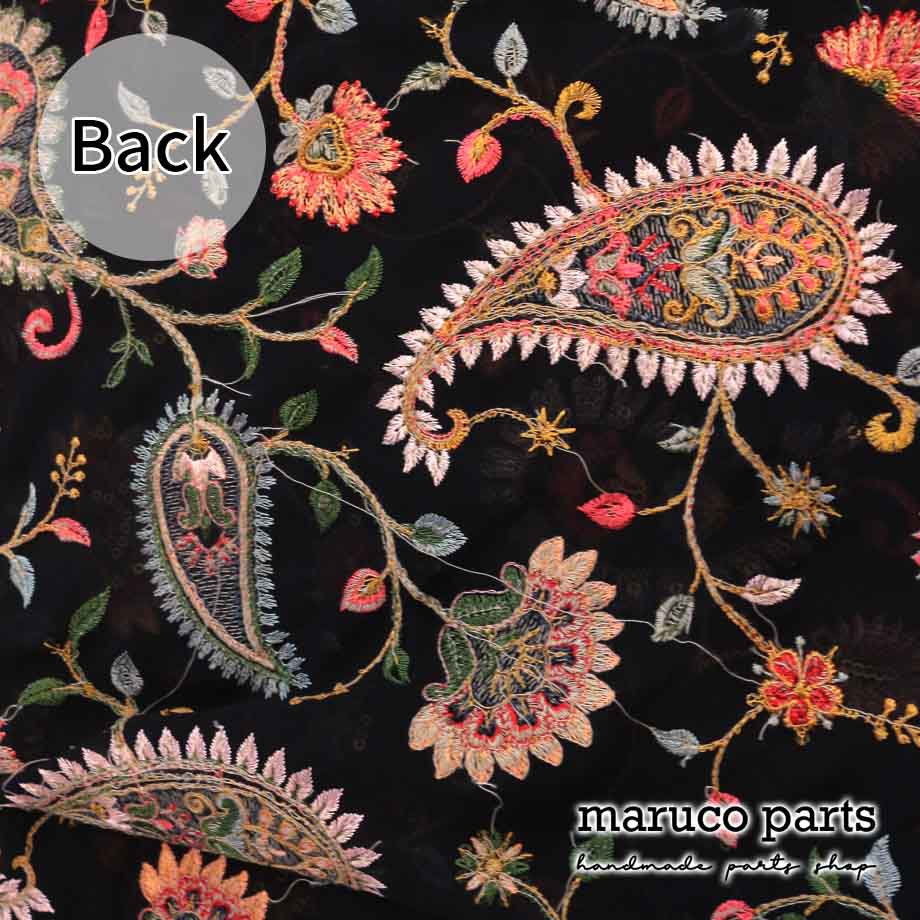 【計り売 30cm-】【 インド 刺繍 生地 (7)  ＊ ブラック ペーズリー 】 