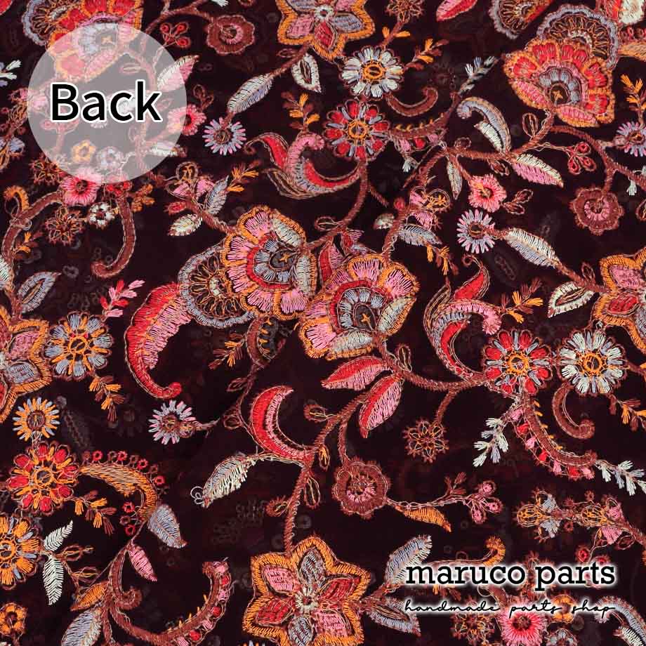 【計り売 30cm-】【 インド 刺繍 生地 (9)  ＊ ワイン フラワー 】