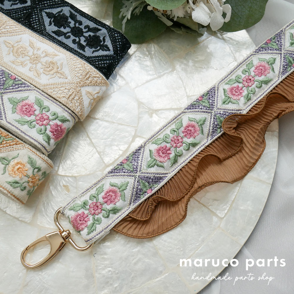 【1本2m】【 インド刺繍リボン (c019) ＊ 幅 約35mm 】