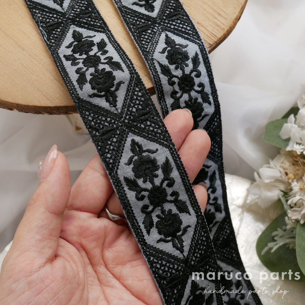 【1本2m】【 インド刺繍リボン (c019) ＊ 幅 約35mm 】