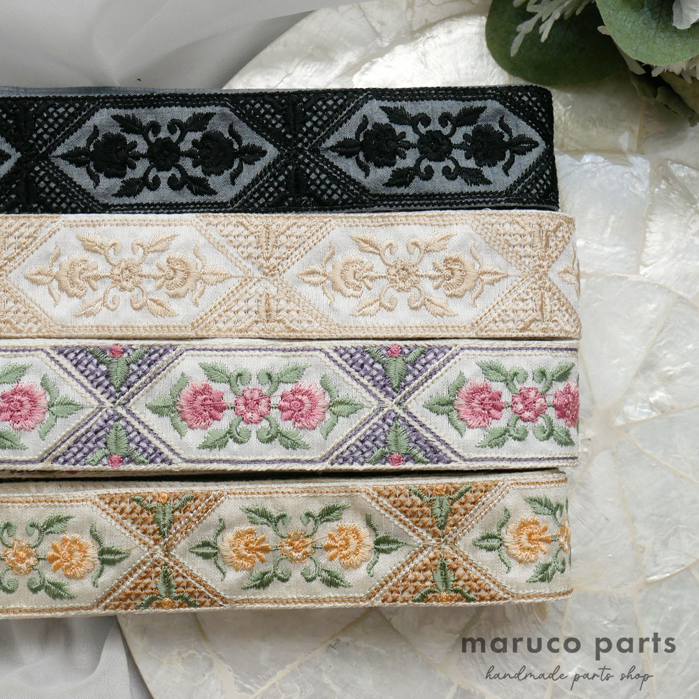 【1本2m】【 インド刺繍リボン (c019) ＊ 幅 約35mm 】