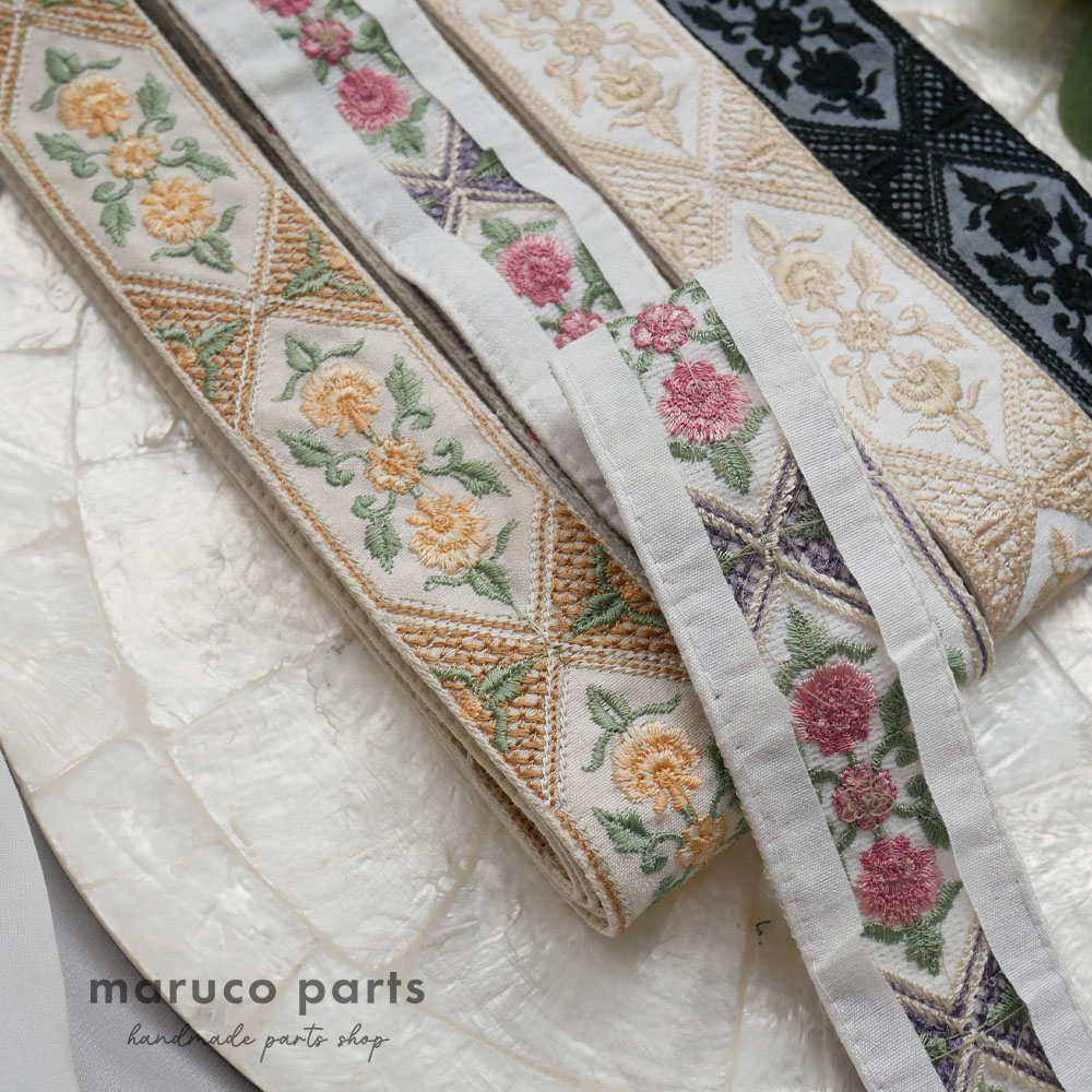 【1本2m】【 インド刺繍リボン (c019) ＊ 幅 約35mm 】