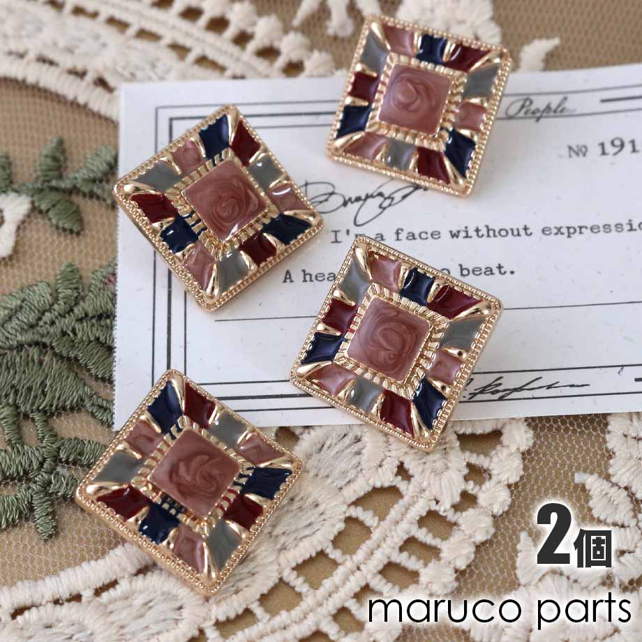 18mm カラフル ゴールド スクエア 金属 ボタン ＊ 2個入り 】 | ボタン  