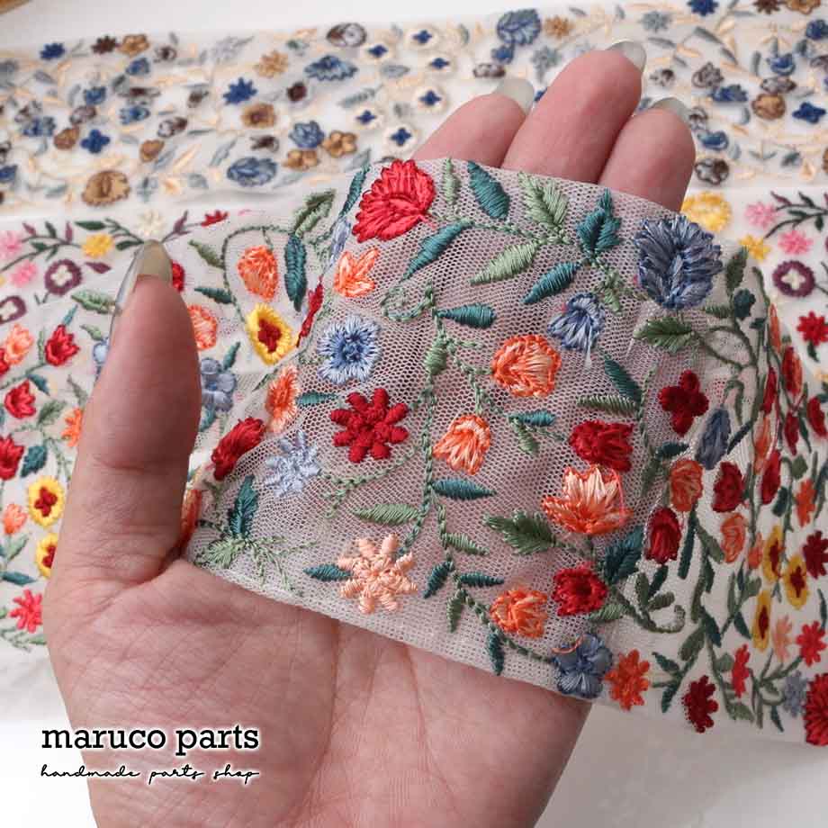 【計り売 50cm-】【 インド刺繍リボン  (333) ＊ 幅 80mm 】