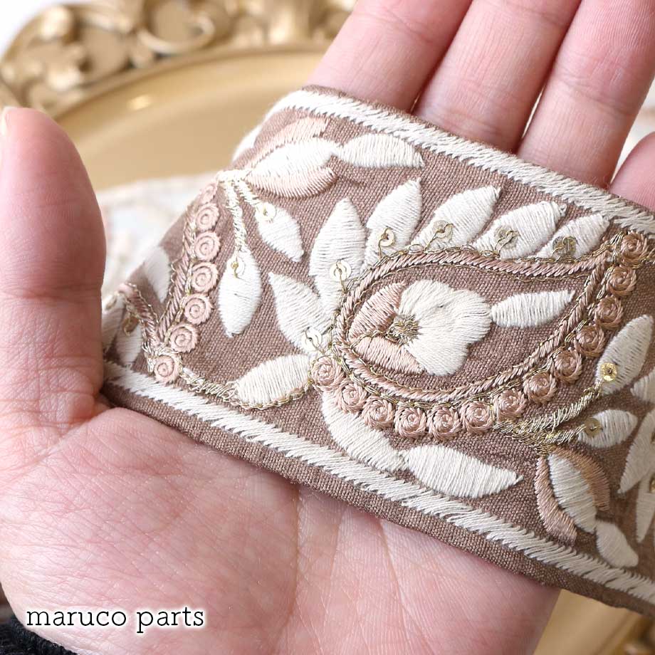 【計り売 50cm-】【 インド刺繍リボン  (266) ＊ 幅 約60mm 】