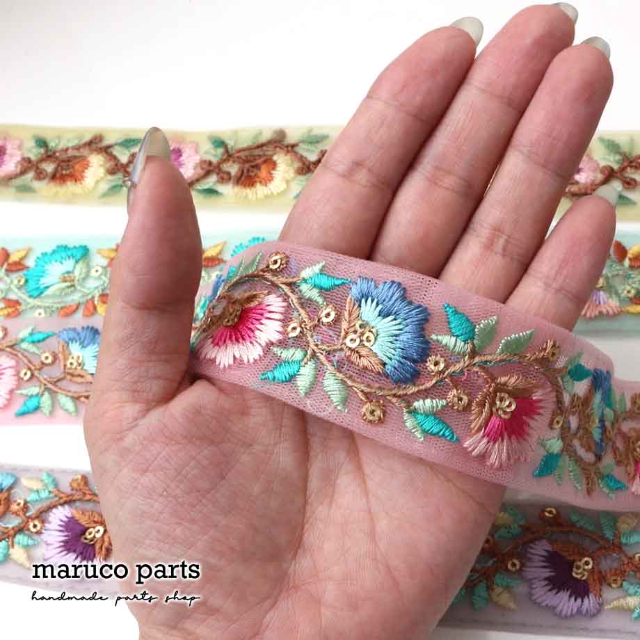 【計り売 50cm-】【 インド刺繍リボン  (334) ＊ 幅 約35mm 】