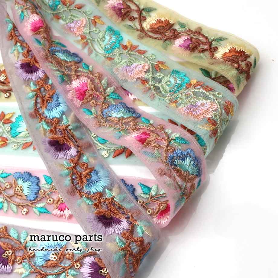 【計り売 50cm-】【 インド刺繍リボン  (334) ＊ 幅 約35mm 】