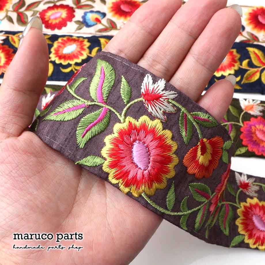 【計り売 50cm-】【 インド刺繍リボン  (336) ＊ 幅 約50mm 】