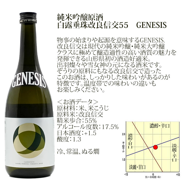 日本酒 はくろすいしゅ GENESIS 1800ml 竹の露 純米吟醸原酒 白露垂珠