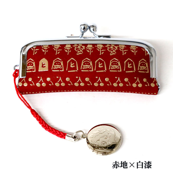 小村雪岱　赤印　本物保証 印傳屋 印伝 長財布 束入 2310 赤地鹿革白漆 コスモス柄 : 甲州