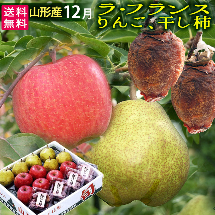 山形のラフランス＆りんご＆紅干し柿 約5kg詰め合わせセット<BR>12月上旬発送予定 お歳暮 冬ギフト プレゼント