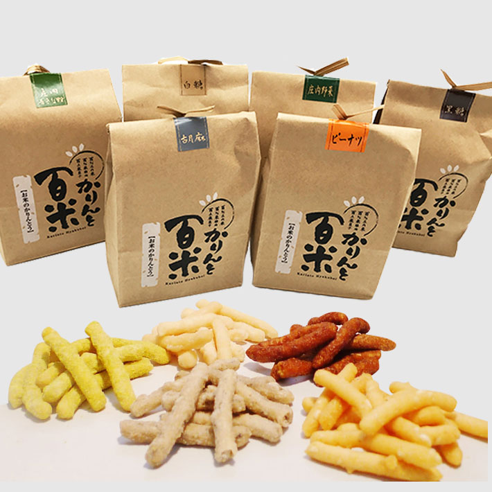 ギフト 詰合せ 庄内米粉かりんとう かりんと百米（ひゃくべい）6個セット（黒糖、ピーナッツ、胡麻、庄内青きな粉、野菜、白糖）88g×6袋入 ギフト