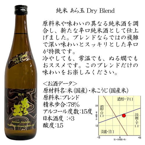 あら玉 純米 Dry Blend 720ml 日本酒 山形県 河北町 和田酒造 地酒