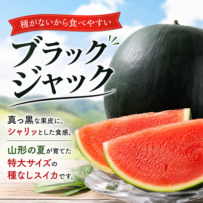 7月下旬～8月上旬発送 種無しスイカ すいか ブラックジャック 山形県産