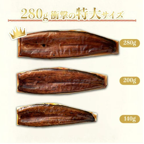 メガサイズ】鹿児島県産 うなぎ蒲焼き 約280g×2尾 (タレ、山椒付き)